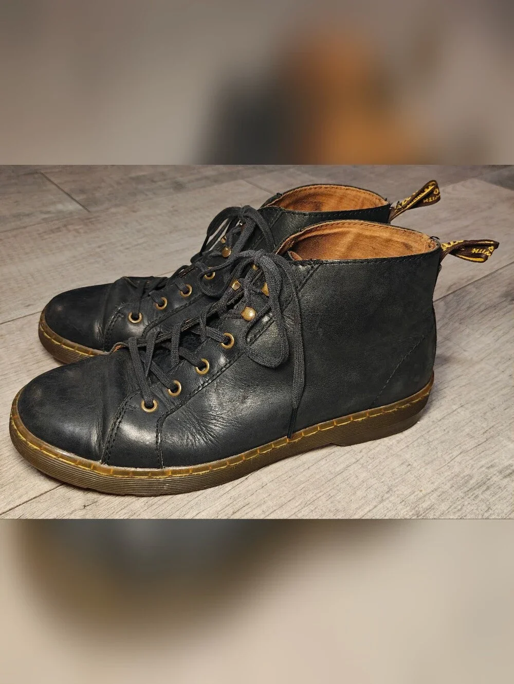 Dr. Martins Unisex Coburg 6-eyelet Chukka Black Leather Boots w Brass Eyelets.
